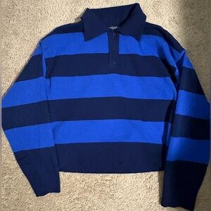 Emerson Lang Blue Striped Collared Sweater